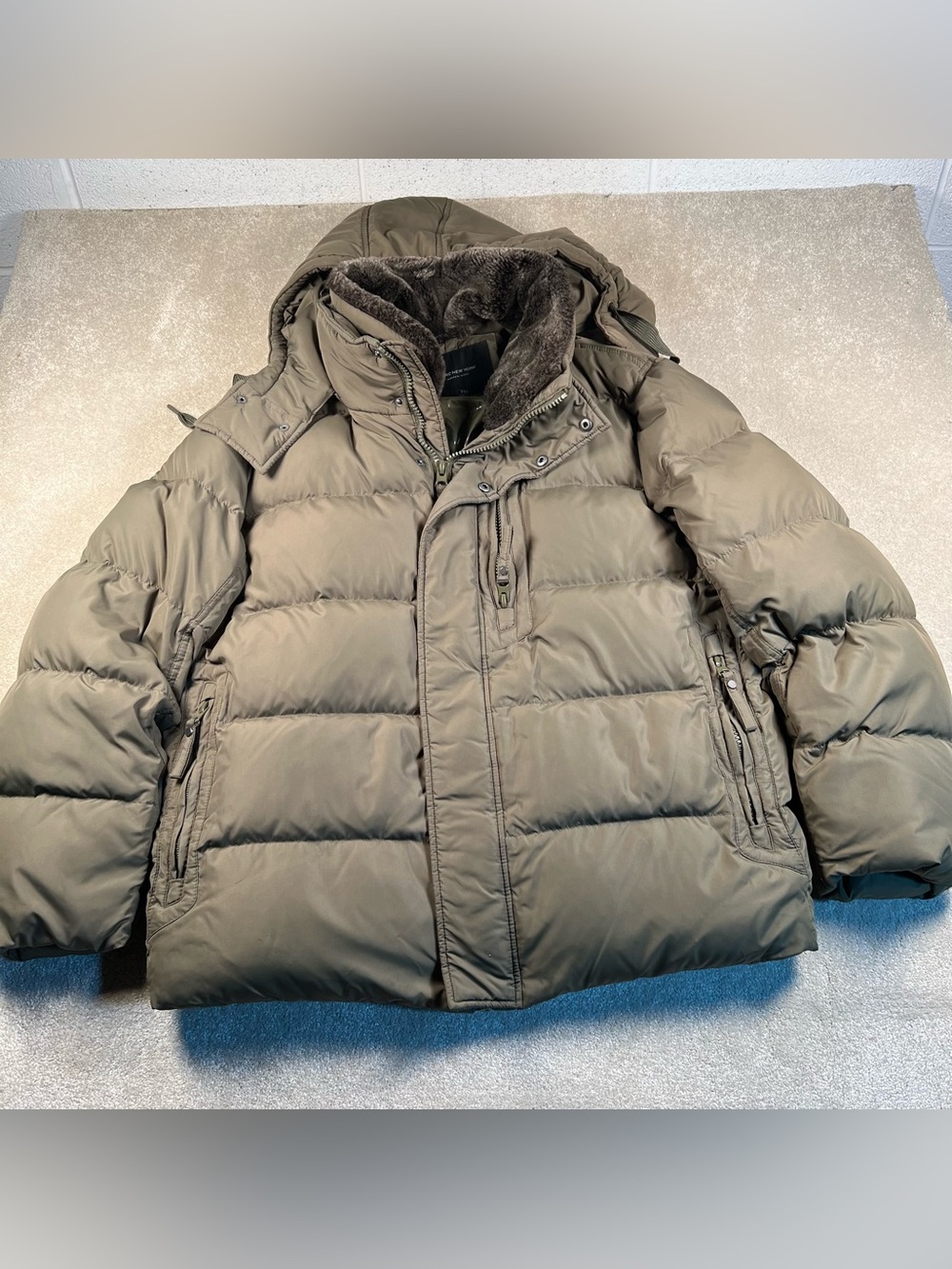 Andrew Marc New York Down Filled Puffer Coat Green Removable Hood Faux Fur XXL